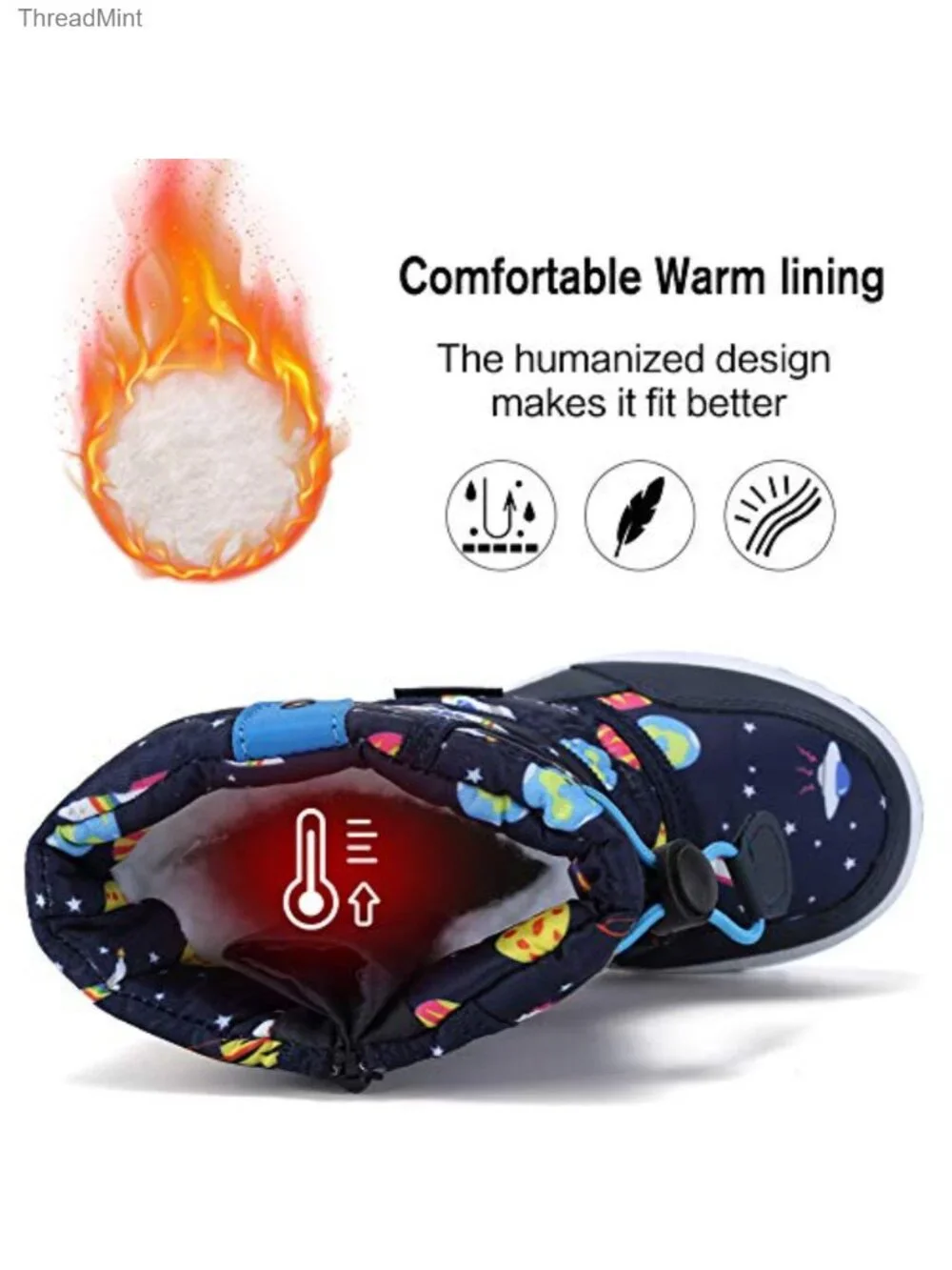 Kids Snow Boots Waterproof Winter with Fur Lining